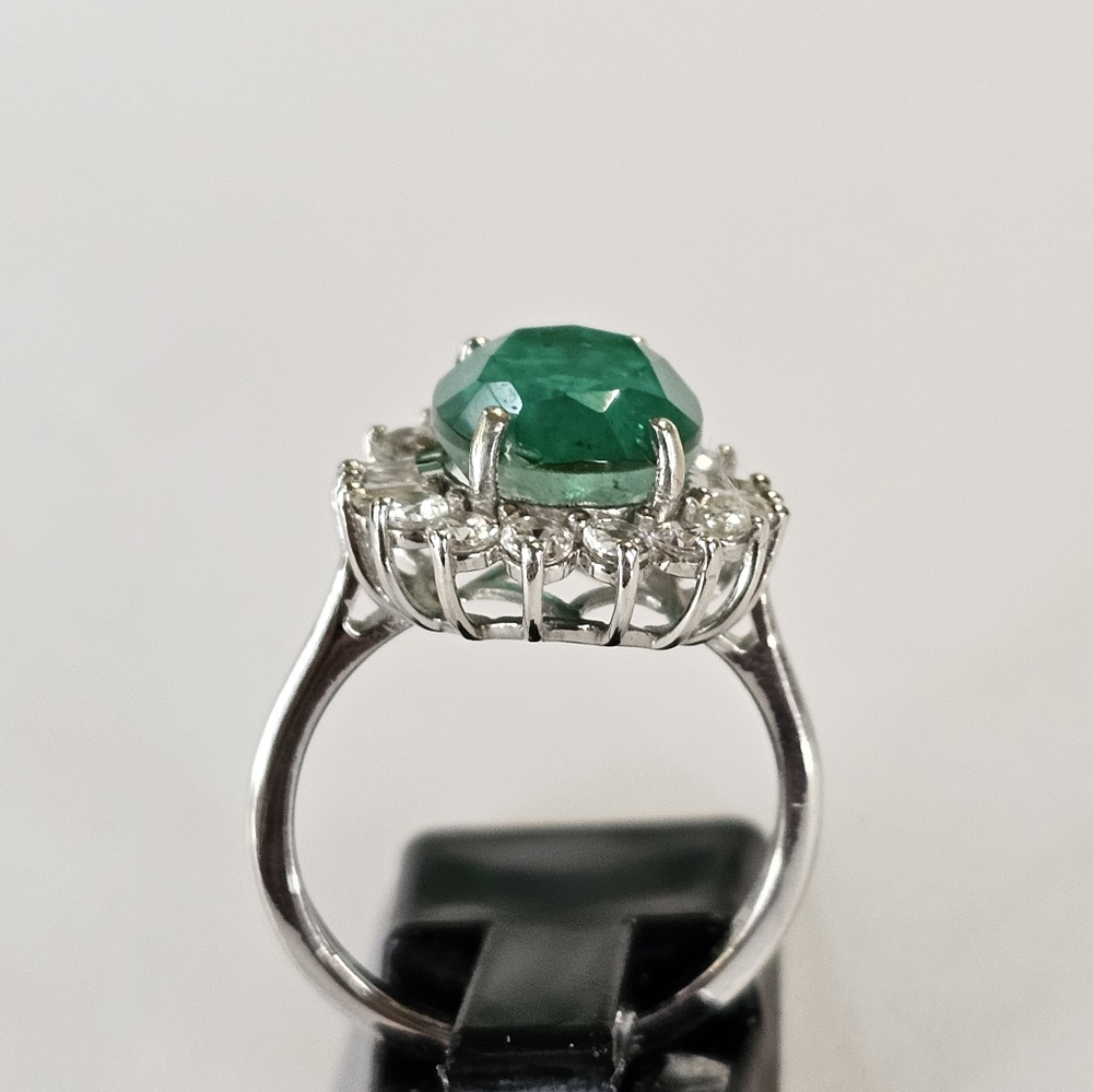 Genuine Emeraldine Quartz & White Zircon Ring Platinum over 925!! ✨️ Siz… - Picture 11 of 16